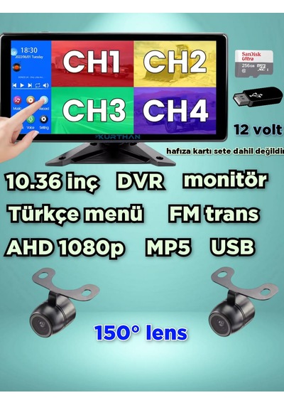 Dvr Ekran Ve 2 Ad 1080p Ahd 150'' Lens Kelebek Kamera 12 V