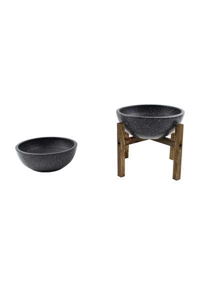 Bitki Tasarımı Ev Dekorasyon Siyah Granit Aranjman Sunumluk Toprak Saksı Ayaksız Ve 4 Ayaklı İkili Set 20 Cm Çap