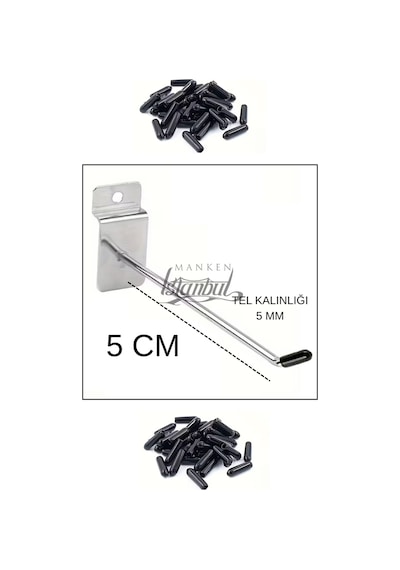 Kanallı Pano Kancası Koruma Kauçuklu 5 Cm Deluxe Raf Askısı Ekstra Güçlü 25 Adet Krom