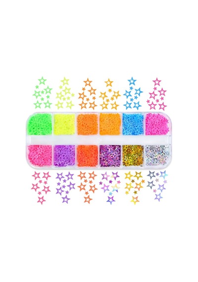 Neon Renkli Yıldızlar Tırnak Süsleme Folyo Pulları Mix Nail Art