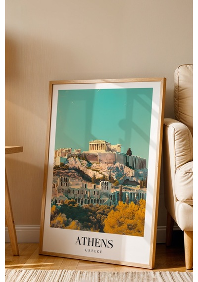 Athens Greece Vintage Seyahat Posteri Çerçeveli Tablo - Premium Antik Yunan Temalı Elit Duvar Dekoru Kayın Athens Greece Vintage Seyahat Posteri Çerçeveli Tablo - Premium Antik Yunan Temalı Elit Duvar Dekoru Kayın