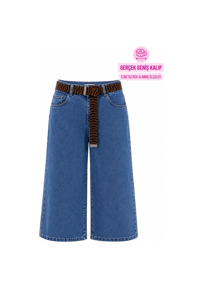 Zanessi Fashıon Büyük Beden Yüksek Bel Örgü Kemer Cepli Geniş Paça Denim Kadın Pantolon Mavi Zanessi Fashıon Büyük Beden Yüksek Bel Örgü Kemer Cepli Geniş Paça Denim Kadın Pantolon Mavi