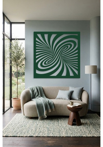 Optik İllüzyon Metal Duvar Tablosu - Metal Duvar Sanatı - Duvar Dekoru - 50 X 50 Cm Yeşil