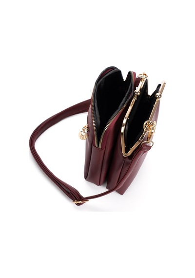 Newish Polo Kadın Siyah Çapraz Klipsli Şık Moda Omuz Çantası - New383 Bordo