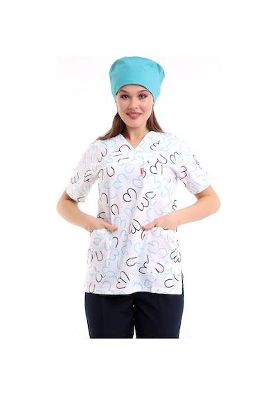 Zarf Yaka Desenli Üst - 5313 Beyaz Çizgili-6939