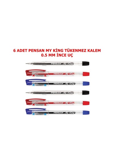 My King Jel Kalem 6 Adet Mavi-kırmızı-siyah 2'şer Çok Renkli