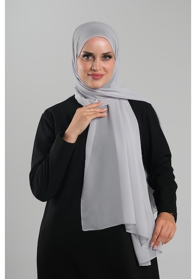 Hürrem Bone Gri Düz Klasik Şal Şifon Dikişli 202112 15 Gri