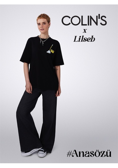 Colin's Colins Unısex Lilseb Sloganlı Siyah Tişört Cl1072009 Q1.v1 Blk Siyah