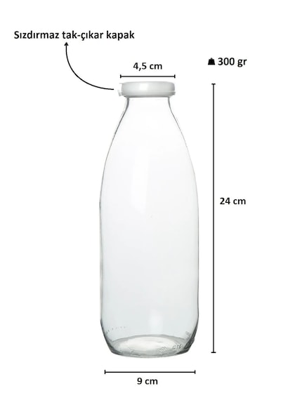 Rotanev 2 Adet 1 Litre Şeffaf Sürahi Süt, Ayran, Su, Limonata, Meşrubat Şişesi Plastik Kapaklı Cam Şişe