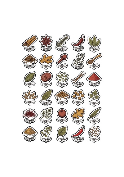 30 Adet Minimalist Baharat Sticker Seti - Defter Ajanda Scrapbook İçin Çok Renkli