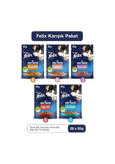 Purina Felix Karışık Çeşitli Pouch Yetişkin Kedi Yaş Maması 26 x 85 G