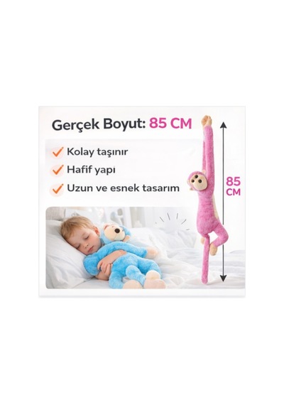 Sarılan Maymun Peluş Oyuncak 85 Cm Birbirine Yapışan Eller, Renkli Sevimli Askılı Oyuncak Kahverengi