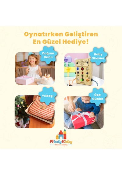 Çocuklar İçin Eğitici Ahşap Montessori Mini Işıklı Oyun Panosu - Zeka Geliştirici Oyuncak