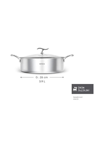 Karaca Plasma Steel 316+ 3Ply Yanmaz Yapışmaz Çelik Karnıyarık Tencere 26 cm