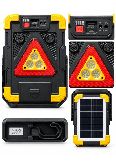 Çok Fonksiyonlu Reflektör Solar Lamba Powerbank Güneş Enerjili Yüksek Sesli Sirenli Lamba Acil Durum Sireni Uyarı Alarm Sesli Taşınabilir Şarjlı Ekstra Lambalı