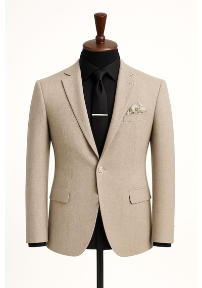 Fabio Cassani Erkek İtalyan Kesim Tek Düğmeli Blazer Ceket Klasik Ve Modern Şıklık Krem