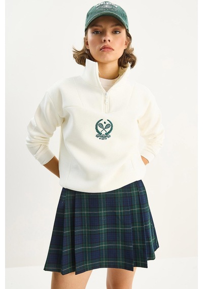 Shade Kadın Dik Yaka Yarım Fermuarlı İçi Polarlı Crop Sweatshirt 1808 60283713 - Beyaz