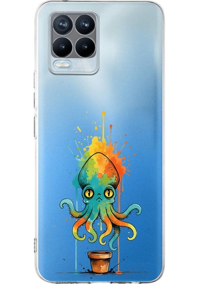 Realme 8 Pro İle Uyumlu Splash Ahtapot Tasarımlı Şeffaf Silikon Kılıf Şeffaf