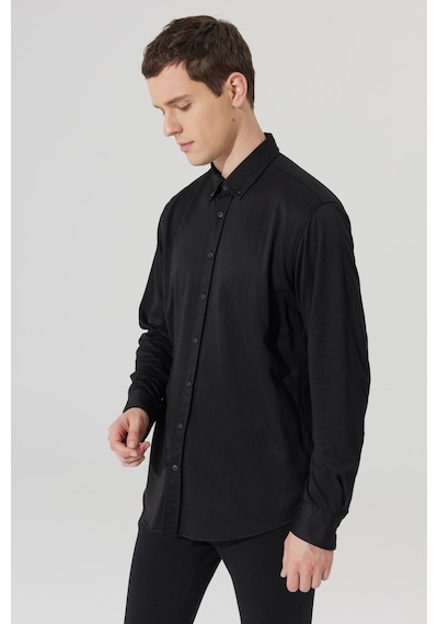 AC&Co / Altınyıldız Classics ERKEK SIYAH Comfort Fit Geniş Kesim Düğmeli Yaka Pamuklu Gömlek Siyah AC&Co / Altınyıldız Classics ERKEK SIYAH Comfort Fit Geniş Kesim Düğmeli Yaka Pamuklu Gömlek Siyah