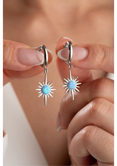 Çekirdekjewelry 925 Ayar Gümüş Rodyum Kaplama Opal Taşlı Küpe Gri