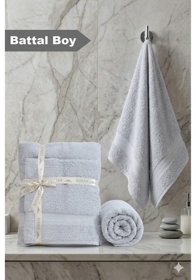 2 Li Battal Boy Banyo Havlu Seti - 100% Pamuk 90x170 Cm + 50x90 Cm Ekstra Yumuşak Emici Havlu Gri