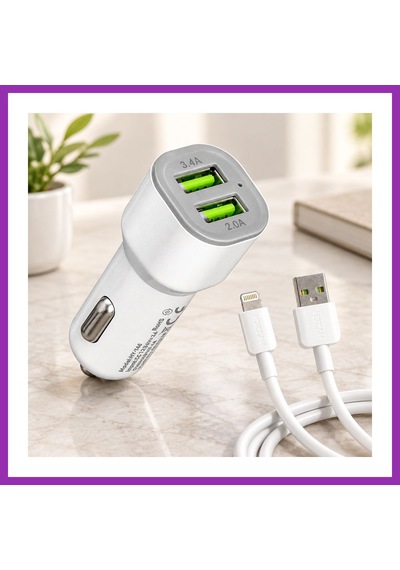 Bezos Araç Çakmaklık Çift Usb Hızlı Şarj Başlığı Ve Lightning Kablosu Bty Standart