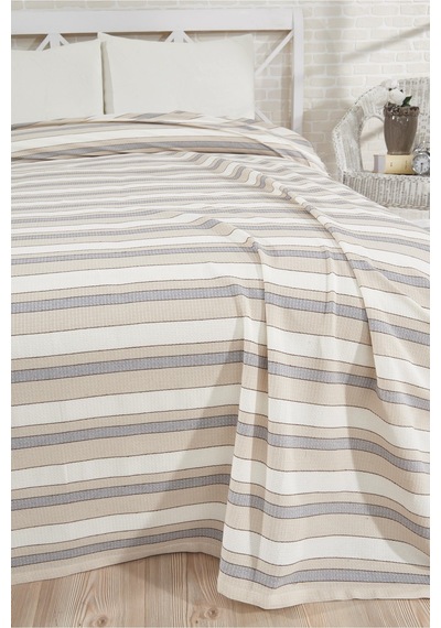 Pamuklu Gri Çarşaflı Lastikli Çarşaflı Pike Takımı 200x230 Krem