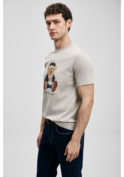 Lufian Teddy Modern Grafik T- Shirt Taş Taş 111020305100190 Taş