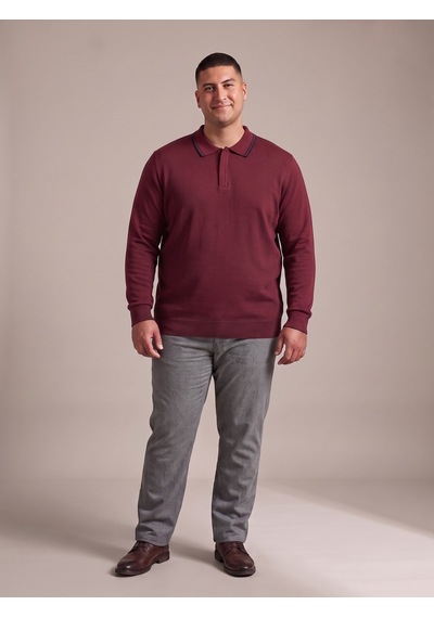 Maccali Erkek Bordo Büyük Beden Gizli Fermuarlı Polo Yaka Triko Sweatshirt