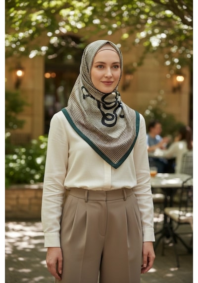 Deserto Fashion Saf İpek Twill Eşarp - Özel Tasarım Tok Duruşlu 90x90-1697 Çok Renkli