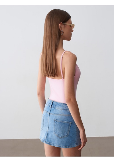 Dilvin 21235 Degaje Yaka Askılı Top-toz Pembe