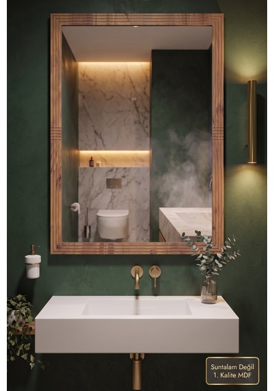 Antik Ahşap Dik Dekoratif Ayna Banyo Oda Lavabo Wc Dresuar Koridor Konsol Mutfak Makyaj Boy Aynası 76x54 Ds-4 Antik Çam