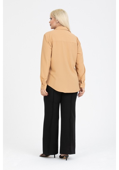 Pera Moda Jessica Büyük Beden Gömlek Taba