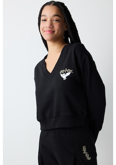 Penti Siyah V Yaka Harry Potter Baskılı Sweatshirt Siyah Siyah
