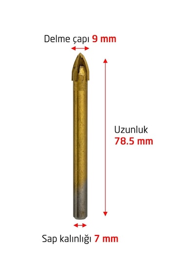 6175 Ok Tipi 4 Elmaslı Cam Fayans Delme Matkap Ucu 9 Mm