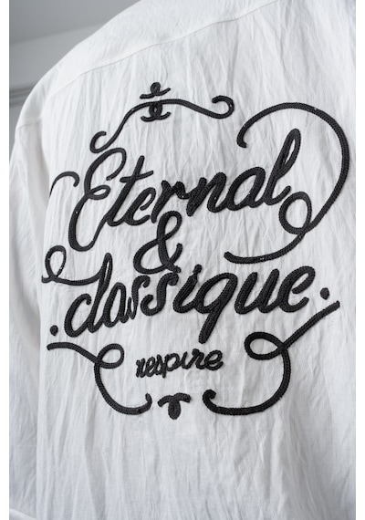 Respire Erkek Eternal Nakışlı Uzun Kollu Keten Oversize Gömlek Ekru