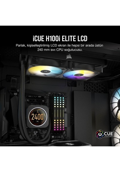 Corsair Cw 9060061 Ww Icue H100I Elite Lcd Ekran 240Mm Sıvı Işlem