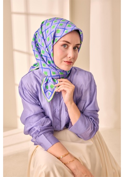 Silk Home Twill İpek Eşarp 11474 - 90 X 90 / Lila,yeşil,saks,beyaz-53 Lila,yeşil,saks,beyaz-53