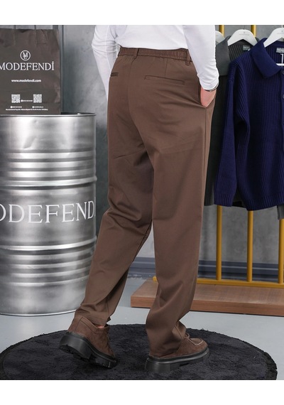 Modefendi Baggy Kesim Pile Detaylı Kumaş Pantolon Kahverengi