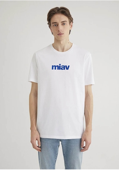 Mavi Miav Baskılı Beyaz Erkek T-shirt M067153-620 Beyaz