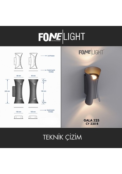 FoneLight Butterfly 22 cm Antrasit Alüminyum LED Duvar Apliği IP65 Dış Mekan Bahçe Balkon Teras Villa Cephe Aydınlatması 3000K