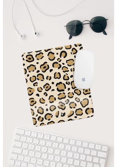 Kahverengi Leopar Desenli Bilek Destekli Dikdörtgen Mouse Pad Mouse Altlığı Mousepad