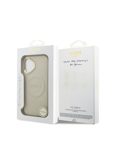 Apple Uyumlu iPhone 17 Kılıf Guess Lisanslı M-safe Özellik Sıcak Baskı Yazı Logolu Pu Deri Peony Kapak Bej Bej