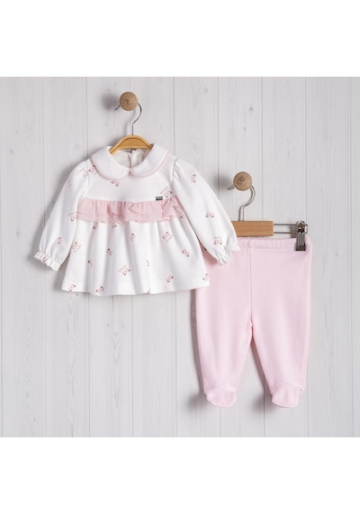 Lamato Baby Kelebek Baskılı Şifon Fırfırlı Bebe 2'li Kız Takım Pembe
