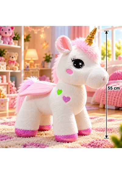 Kanatlı Boynuzlu Unicorn Pony Peluş Oyuncak 55 Cm Açık Mavi