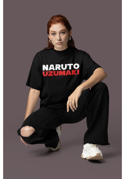 Naruto Uzumaki Jinchuriki Sırt Baskılı Unisex Oversize Anime Tişö Siyah