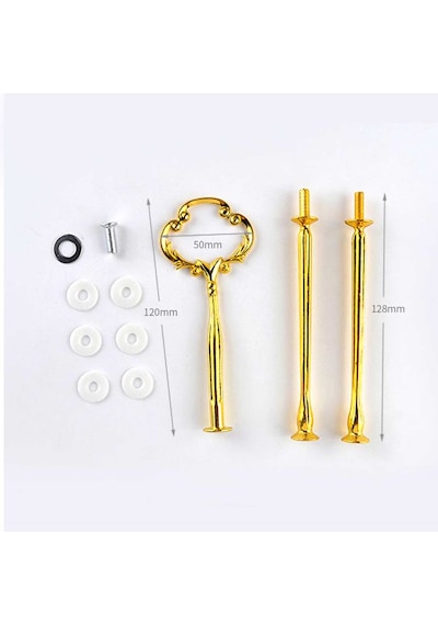 Tahtakale Toptancı Epoksi 3 Katlı Meyve Ve Cupcake Stant Bağlantı Aparatı Stant Tutucu Çiçek Desenli Gold
