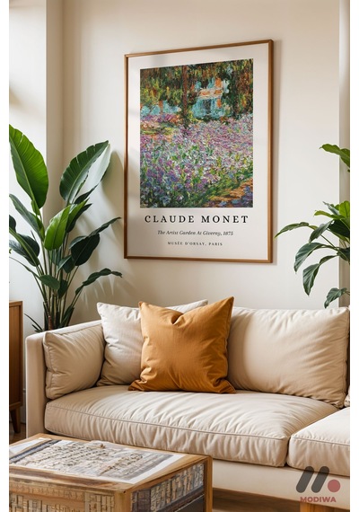 Claude Monet Iris Bahçesi, Ahşap Çerçeveli Duvar Tablosu - Modern Ev Dekorasyonu
