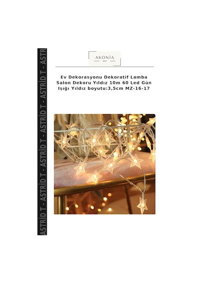 Ev Dekorasyonu Dekoratif Lamba Salon Dekoru Yıldız 10m 60 Led Gün Işığı Yıldız Boyutu:3,5cm Mz-16-17