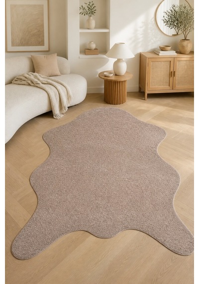 Sisem Post Şeklinde Peluş Halı Vizon Kahve Salon Antre Yıkanabilir Kaymaz Tabanlı Yumuşak Modern Halı Vizon/kahve